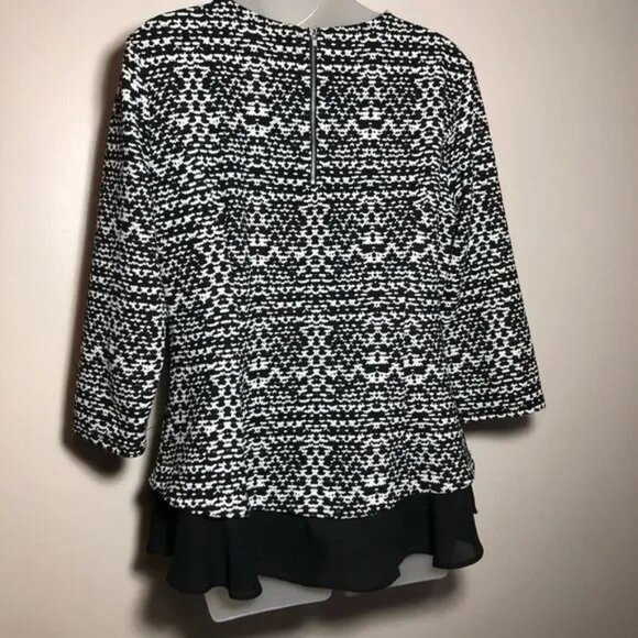 CASUAL COUTURE BY GREEN ENVELOPE 3/4 SLEEVE BLACK/WHITE BACK ZIP TUNIC MEDIUM - Picture 5 of 7